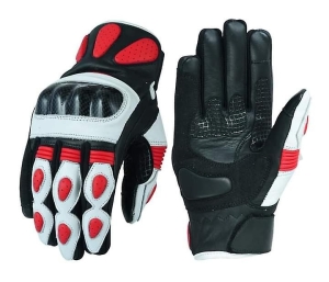 GREATERMEN WHITE & RED MOTORBIKE GLOVES